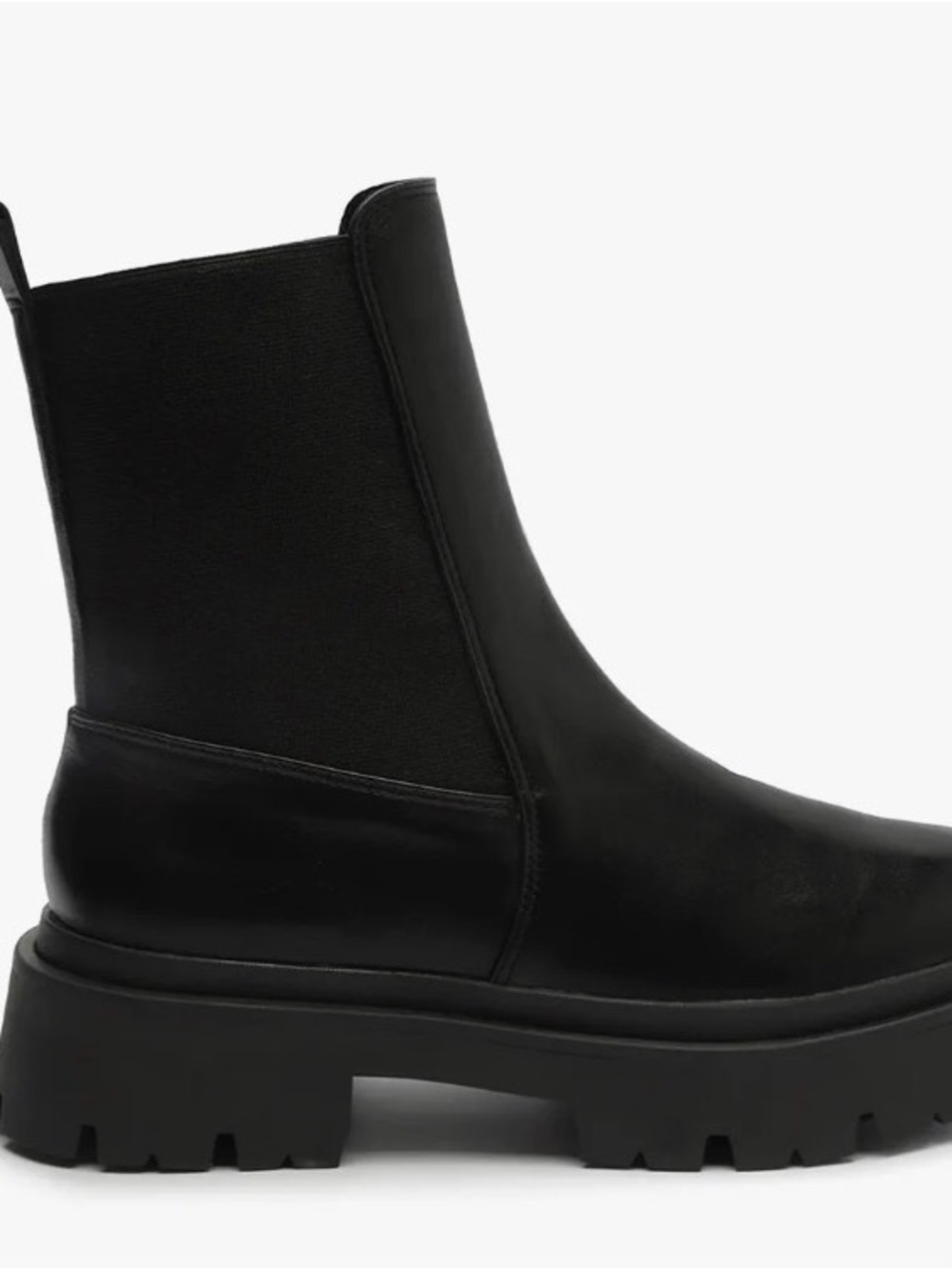 SCHUTZ Billie Black Leather Chelsea Booties Low Heel Lug Sole Ankle Boots 7.5